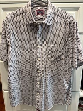 UNTUCKit White Short-Sleeve Button-Down Shirt with Navy Micro Dot